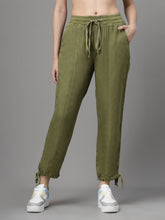 Women Olive Green Cotton Solid Lower