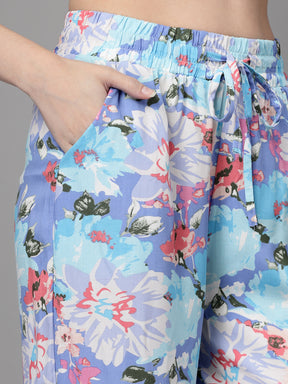 Women Blue Rayon Printed Lower