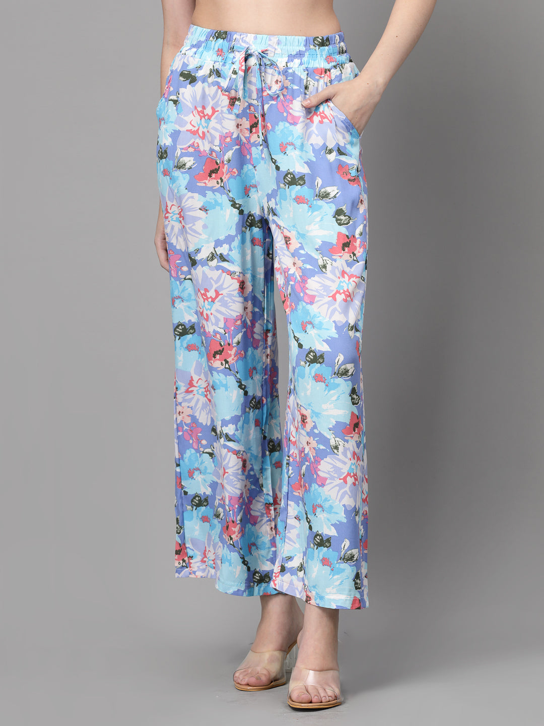 Women Blue Rayon Printed Lower