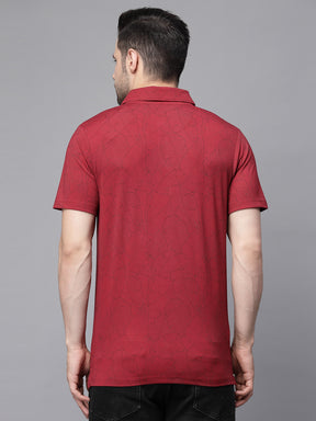 Mens Rust Collar Neck Printed T-Shirt