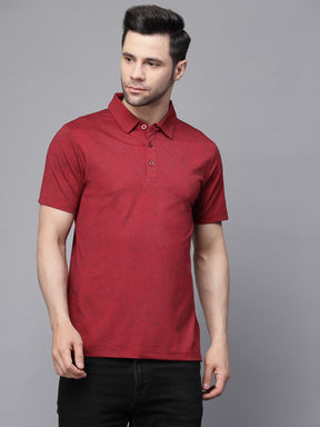 Mens Rust Collar Neck Printed T-Shirt