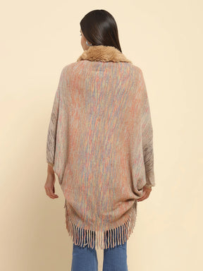 Khaki Mélange Acrylic Knitted Relaxed Fit Cape