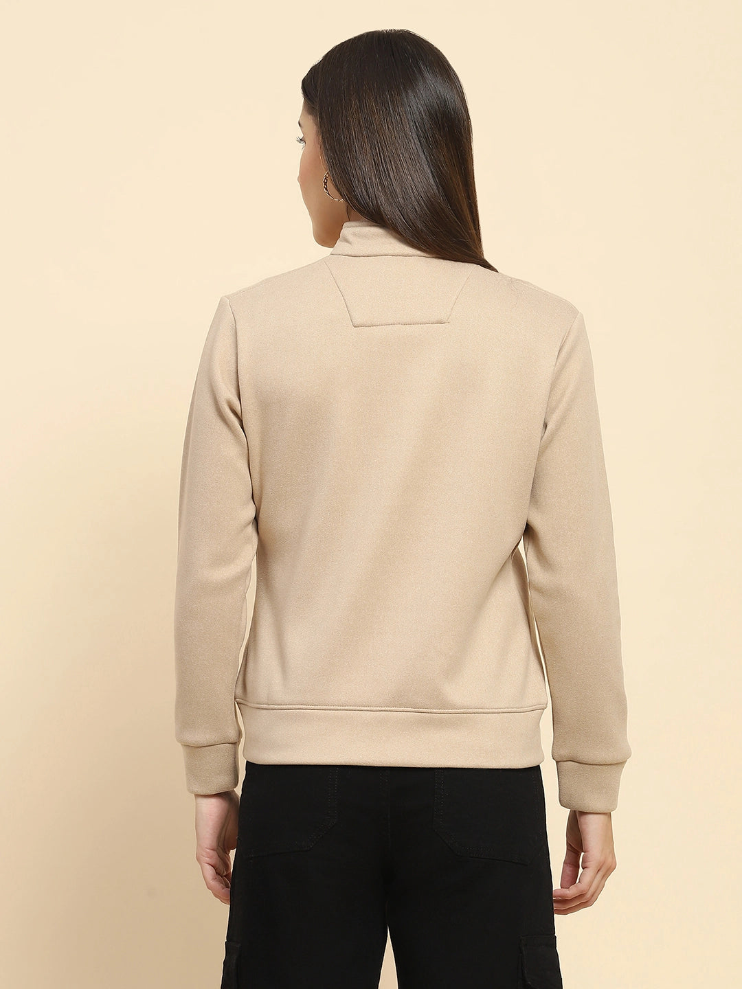 Fawn Poly Blend Solid Relaxed Fit Sweat Shirt