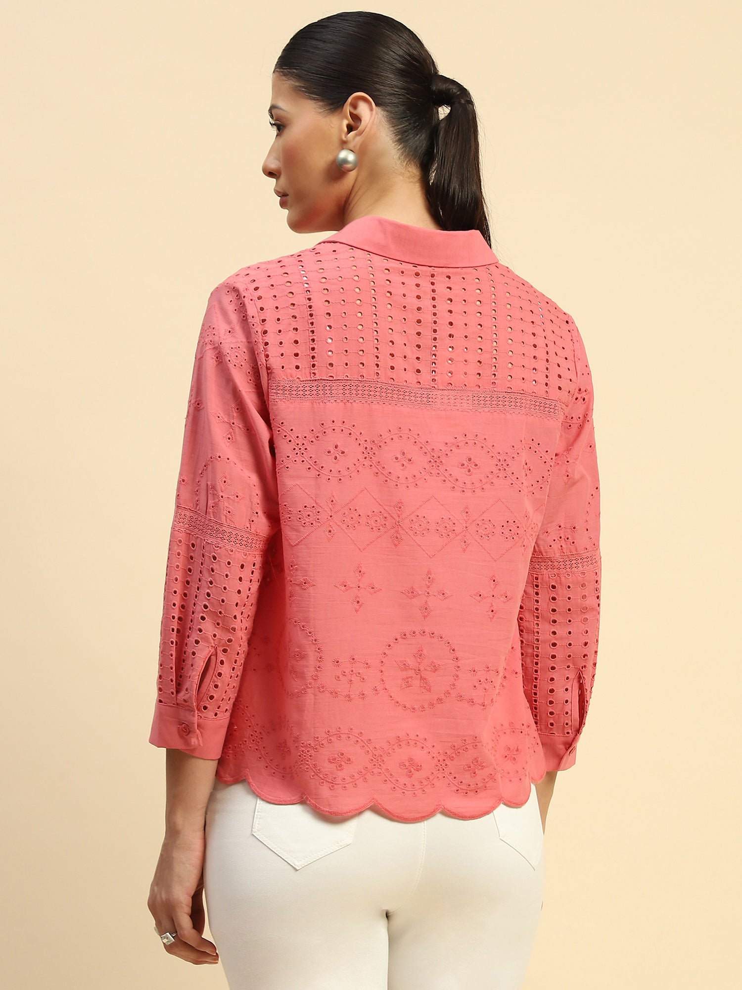 Pink Cotton Loose Fit Shirt For Women