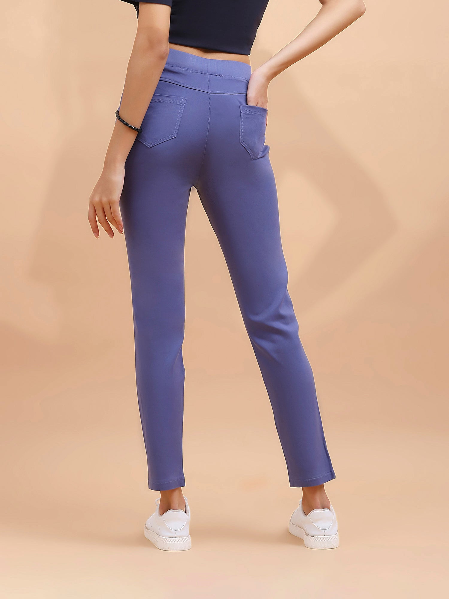 Women Blue High-Rise Stretchable Cotton Jegging