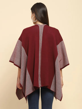 Maroon Poly Blend Printed Loose Fit Winter Shrug