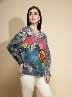 Multicolor Embellished Full Sleeve Round Neck Acrylic Pullover