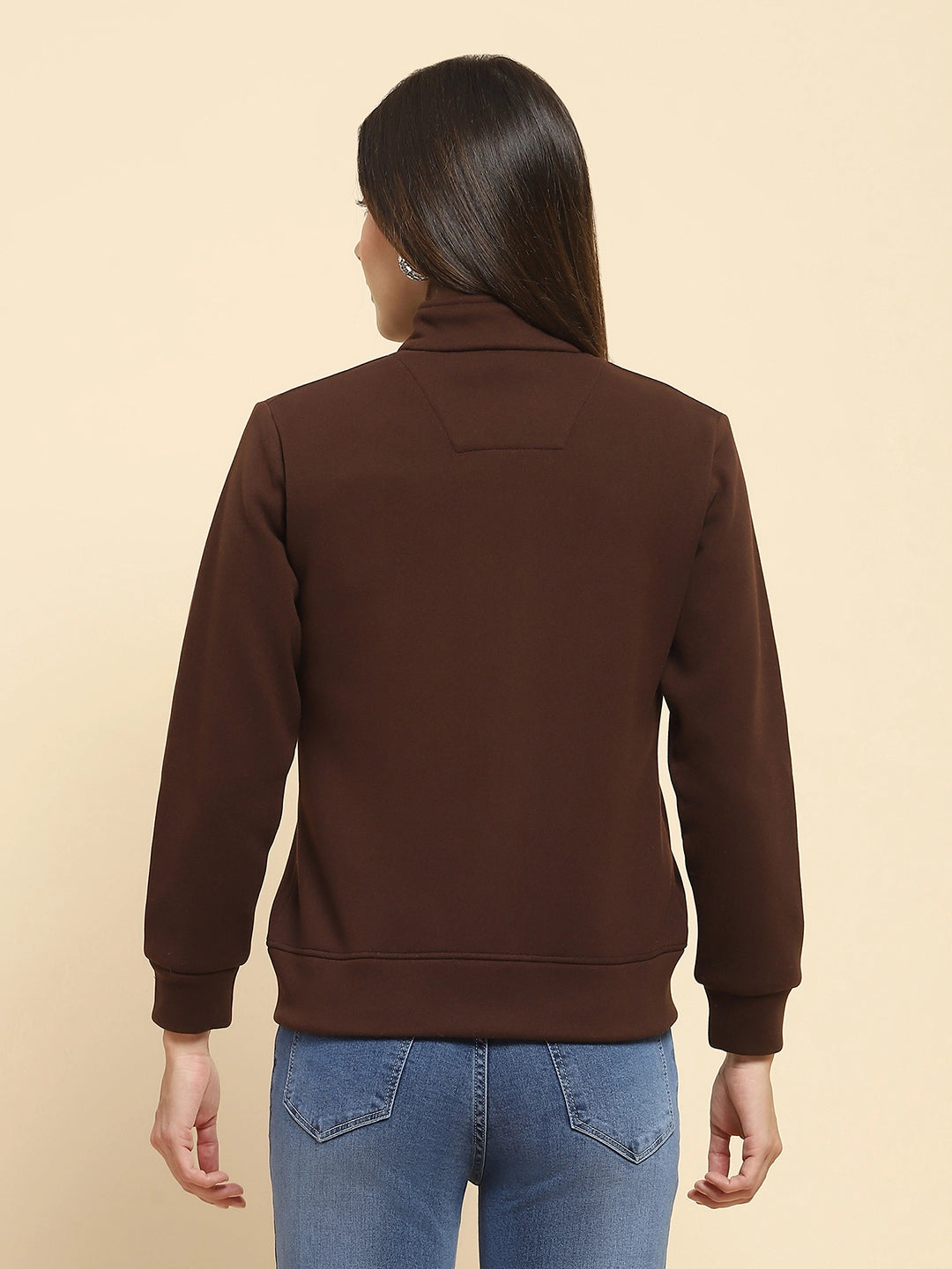 Coffee Brown Poly Blend Solid Relaxed Fit Sweat Shirt