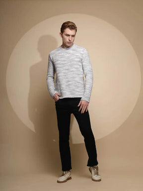 Grey Abstract Print Full Sleeve Round Neck Acrylic Sweatshirt