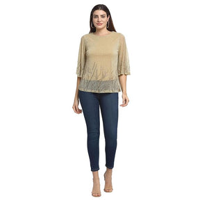 Women Gold Round Neck Solid Top