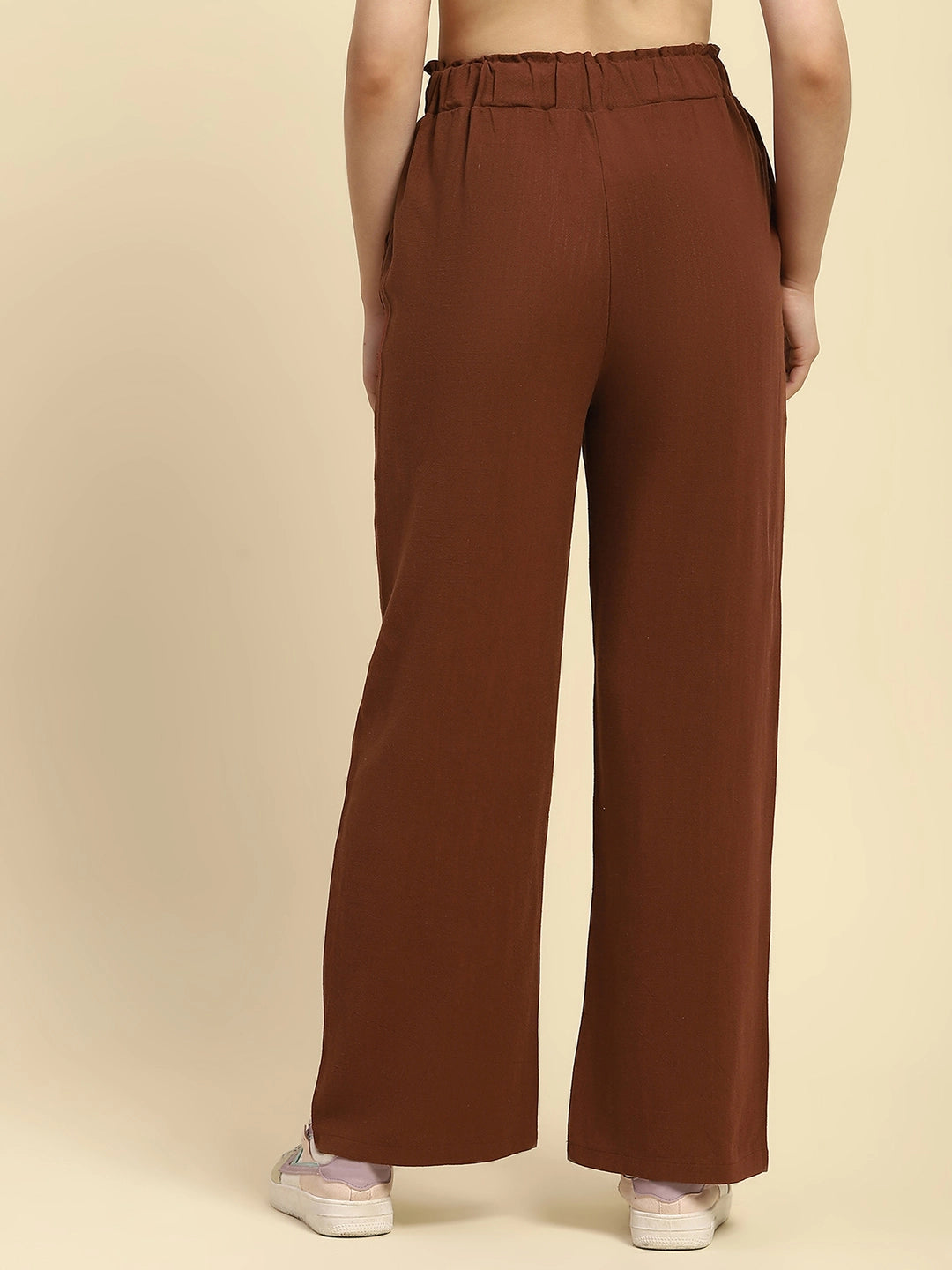 Women Brown Cotton Blend Solid Lower