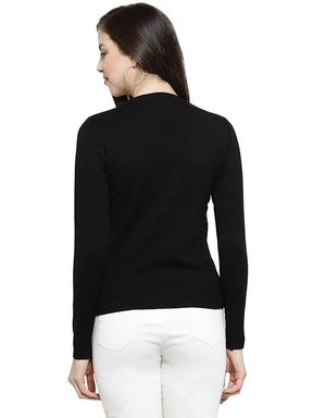 Women Black V-Neck Snug Fit Skivvy