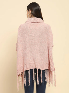 Dusty Pink Poly Blend Solid Knit Loose Fit Poncho