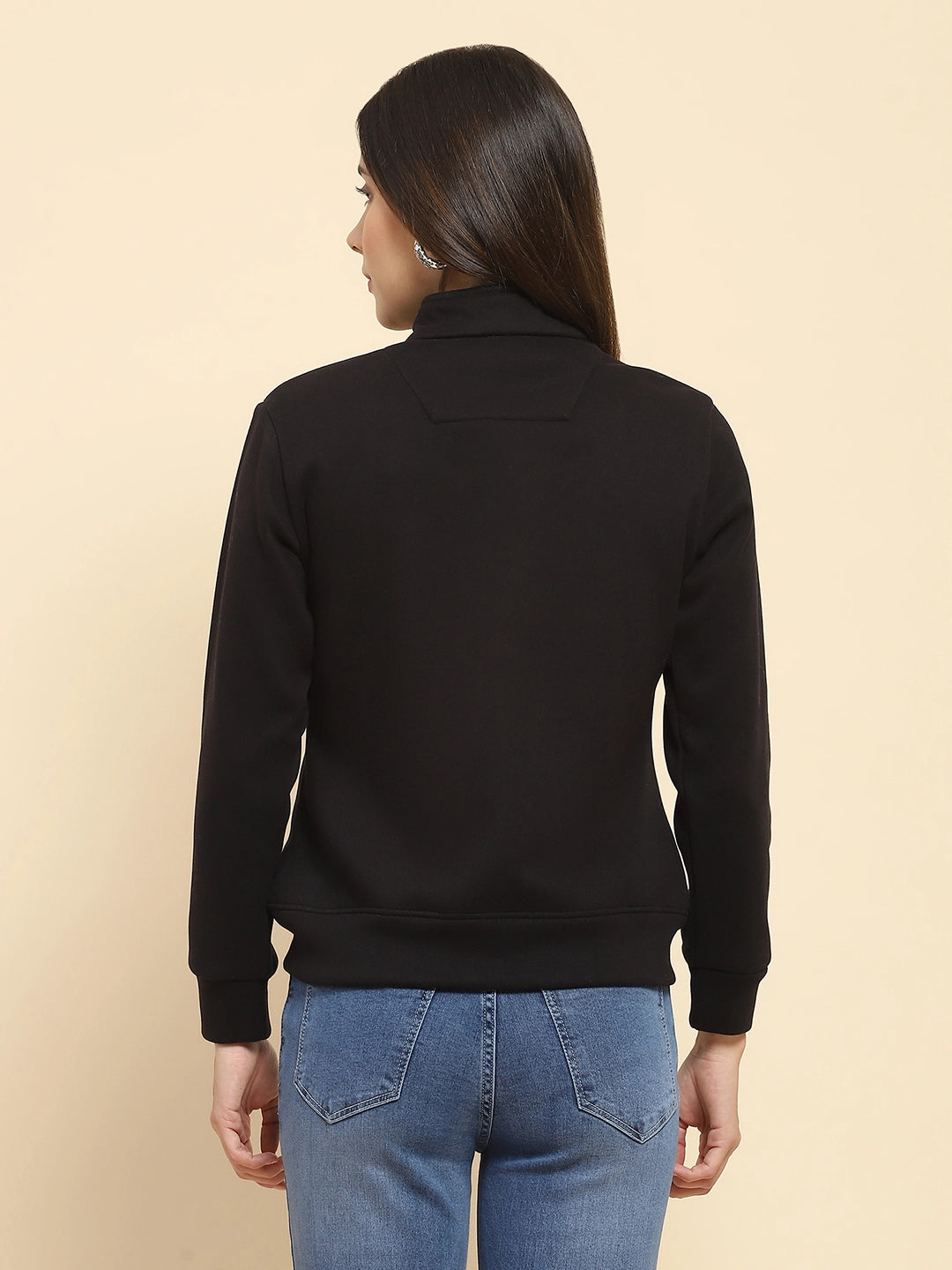 Black Poly Blend Solid Relaxed Fit Sweat Shirt