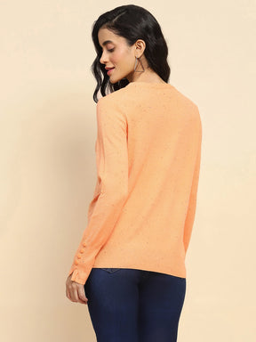 Orange Viscose Blend Regular Fit Pullover For Women