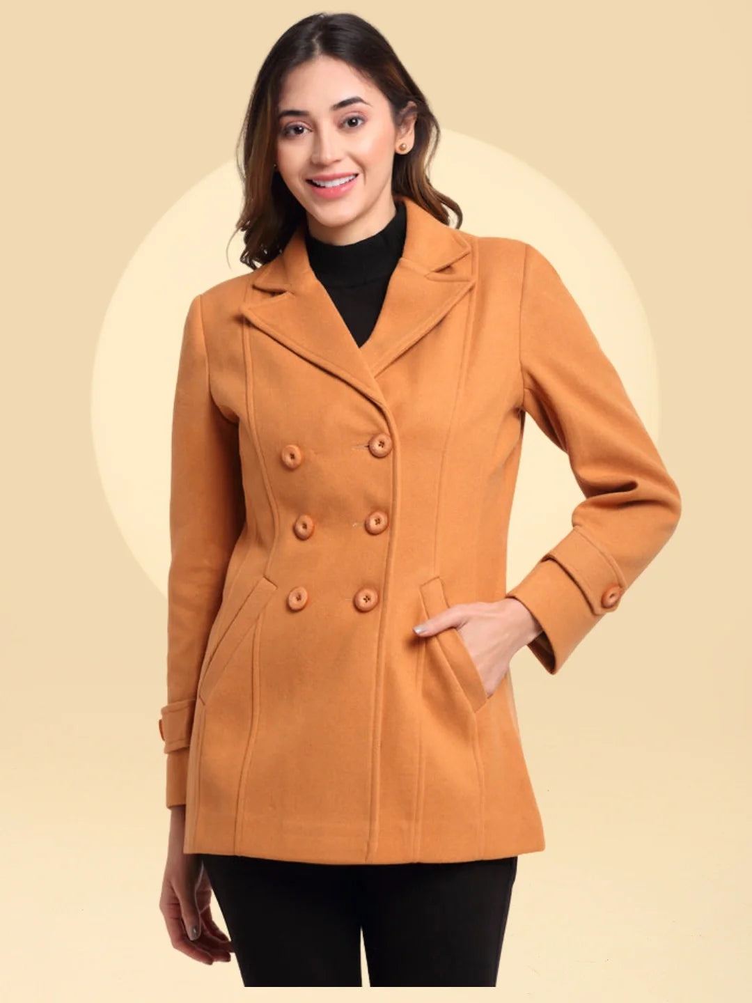 Women Brown Notched Lapel Regular Fit Coat