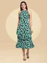 Women Floral Printed halter Neck Layered Dress