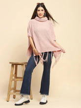 Dusty Pink Poly Blend Solid Knit Loose Fit Poncho