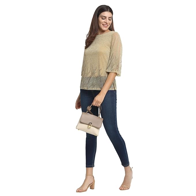 Women Gold Round Neck Solid Top