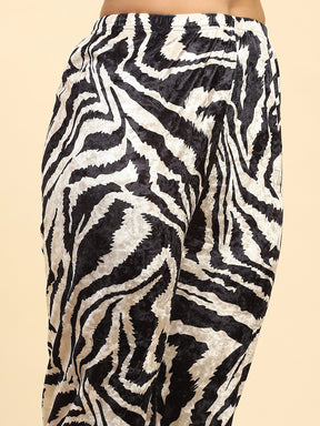 Black Zebra Print Poly Blend Relaxed Fit Night Suit