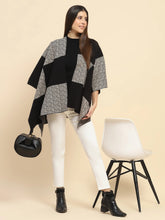 Black Poly Blend Color Block Loose Fit Winter Shrug