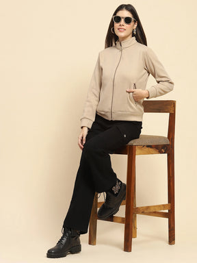 Fawn Poly Blend Solid Relaxed Fit Sweat Shirt