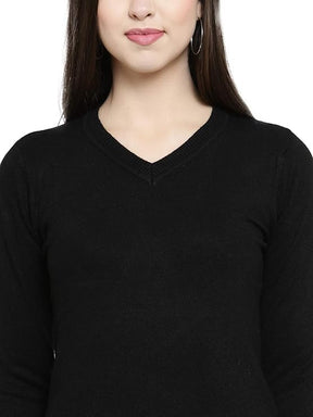 Women Black V-Neck Snug Fit Skivvy