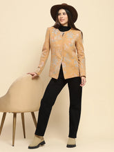 Tan Brown Poly Acrylic Thread Embroidered Regular Fit Coat For Winter