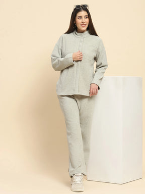 Pista Mélange Poly Blend Solid Relaxed Fit Night Suit For Winter