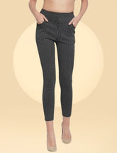 Women Black High-Rise Ankle Length Striped Stretchable Jegging