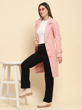 Pink Poly Acrylic Embroidered Relaxed Fit Long Coat For Winter