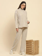 Beige Mélange Poly Blend Solid Relaxed Fit Night Suit For Winter