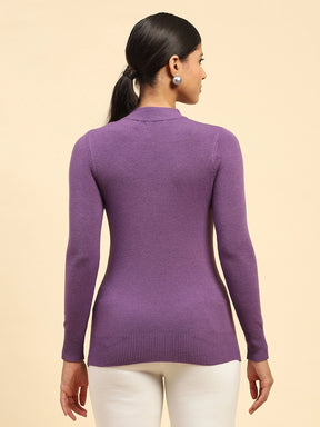 Mauve Solid Poly Blend High Neck Skivvy Pullover