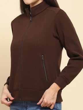 Coffee Brown Poly Blend Solid Relaxed Fit Sweat Shirt