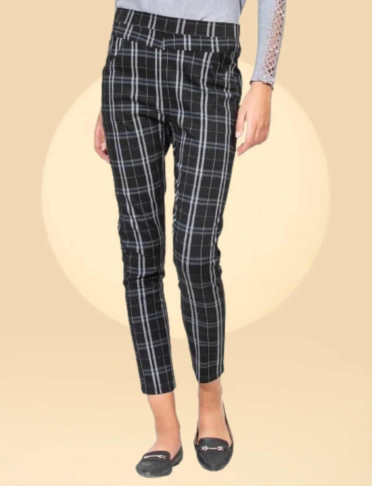 Women High-Rise Black Checked Stretchable Jegging