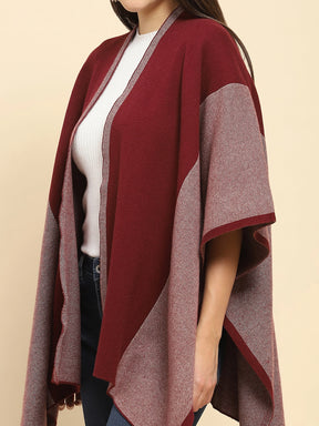 Maroon Poly Blend Printed Loose Fit Winter Shrug