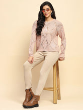 Dusty Pink Acrylic Relaxed Fit Pullover For Winter