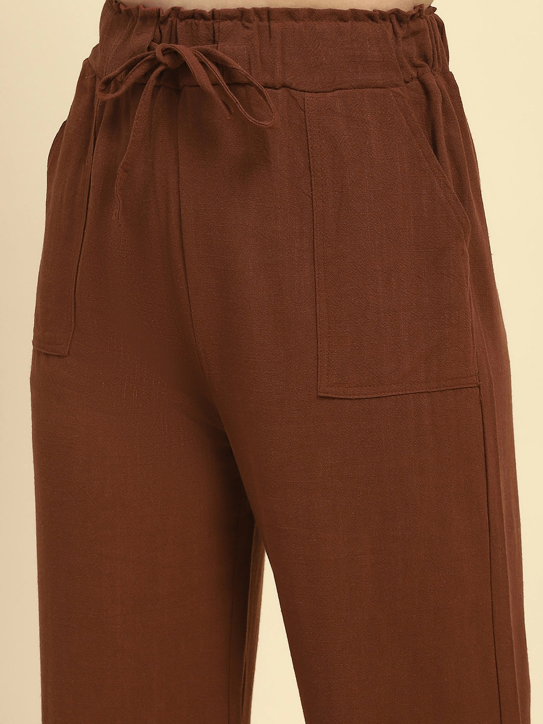 Women Brown Cotton Blend Solid Lower