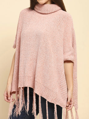 Dusty Pink Poly Blend Solid Knit Loose Fit Poncho