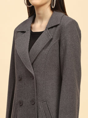 Dark Grey Solid Poly Viscose Relaxed Fit Coat With Trouser Winter Set