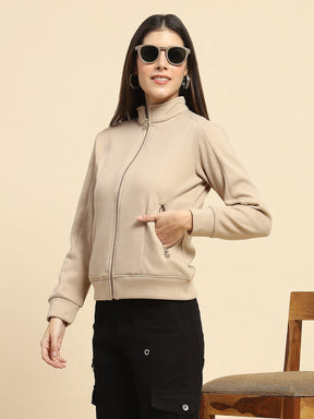 Fawn Poly Blend Solid Relaxed Fit Sweat Shirt