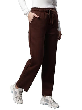 Women Brown Slim Fit High Rise Cotton Blend Lower