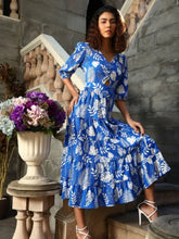 Blue And White Tropical Print Polycotton Fit & Flare Dress