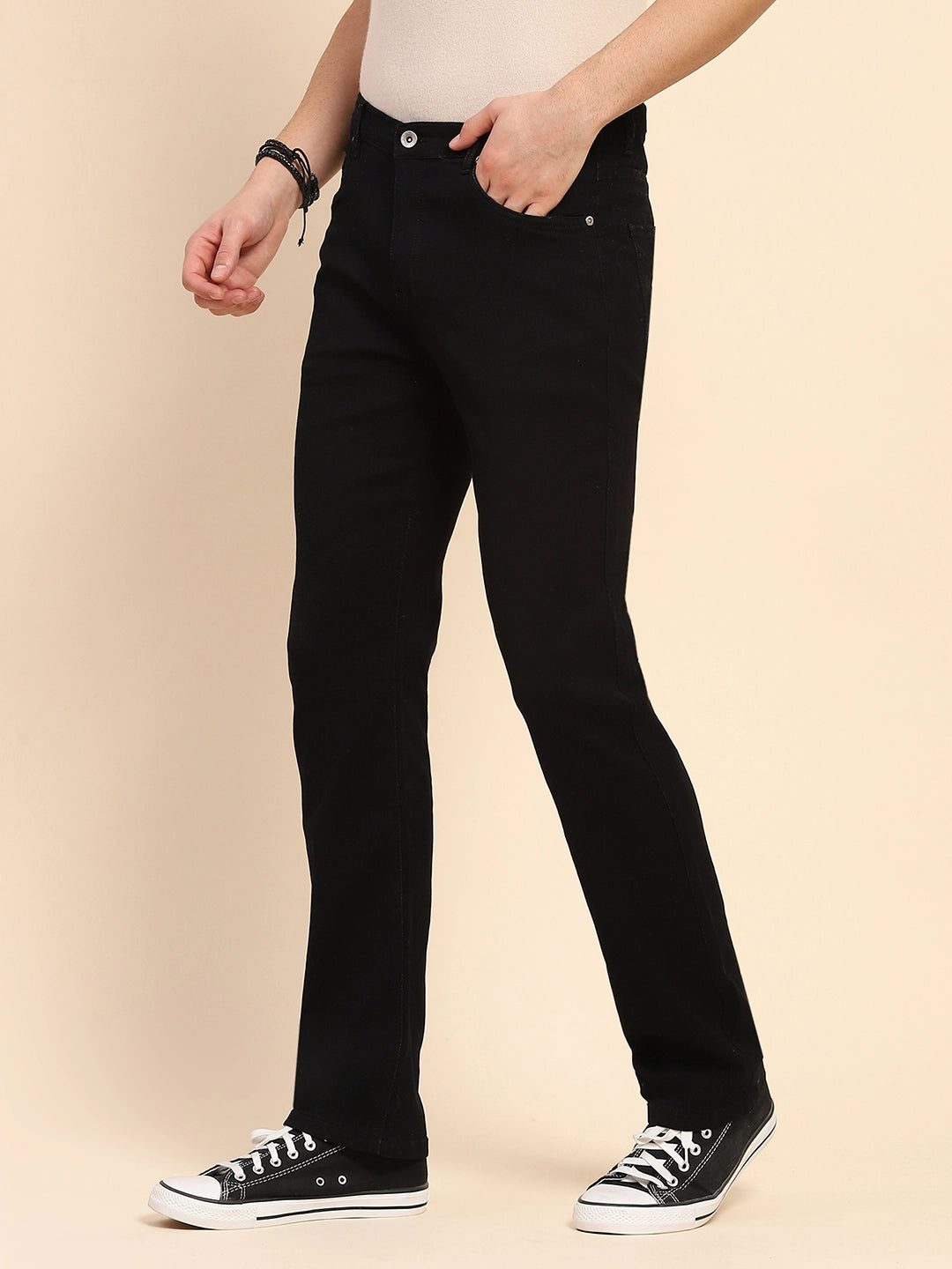 Black Cotton Blend Jeans with Adjustable Waist