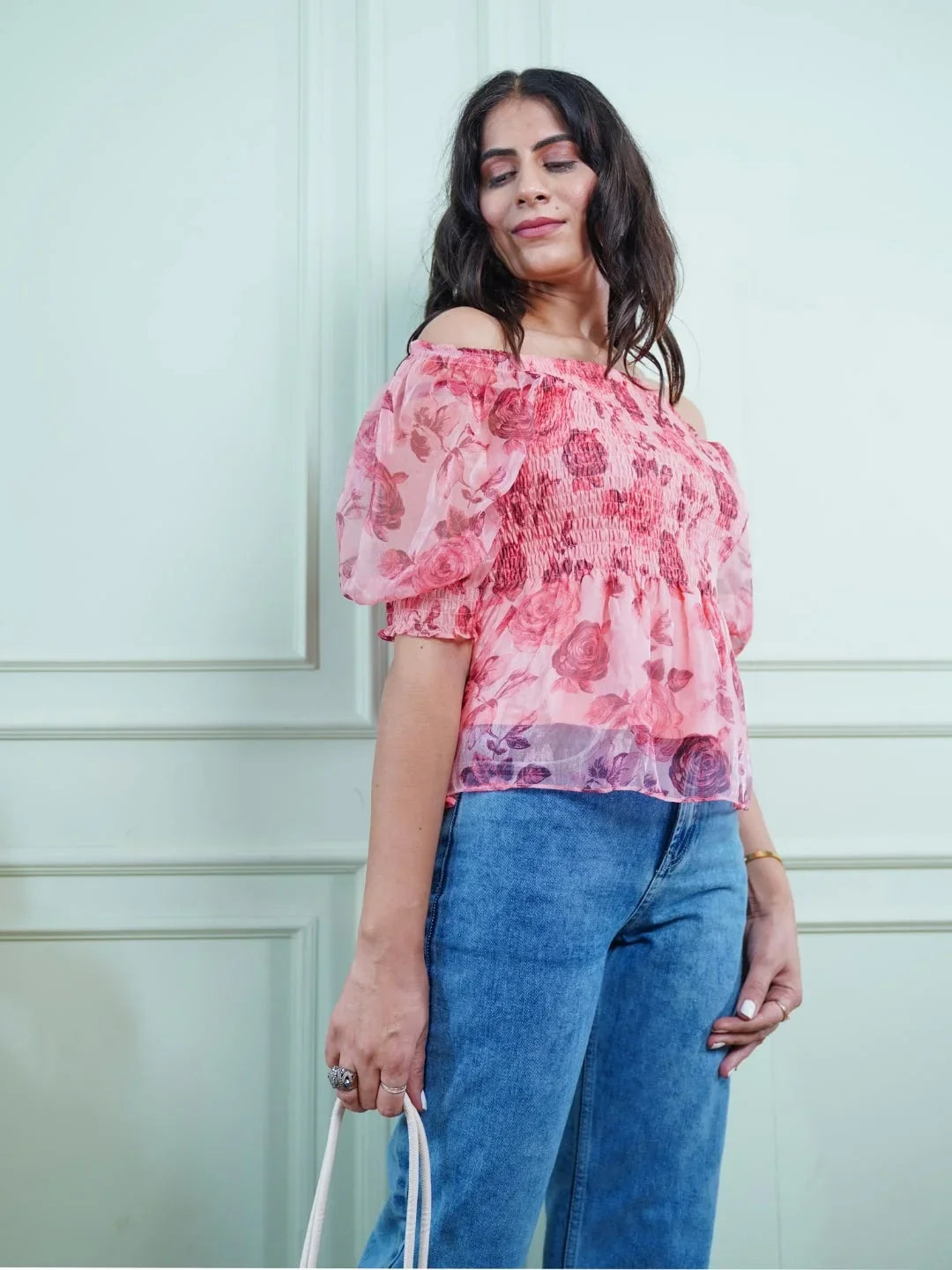 Women Off Shoulder Floral Printed Top