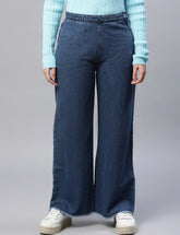 Women Loose Fit Straight Leg High Rise Blue Jeans