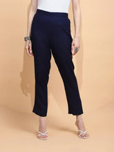 Navy Blue Rayon Regular Fit Pants For Women