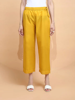 Mustard Cotton Loose Fit Palazzo For Women