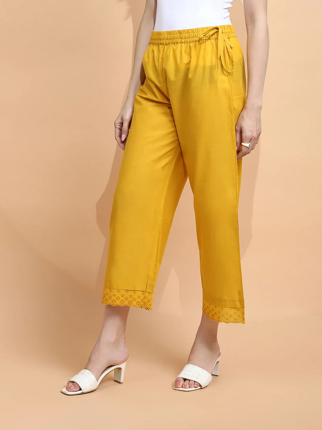 Mustard Cotton Loose Fit Palazzo For Women