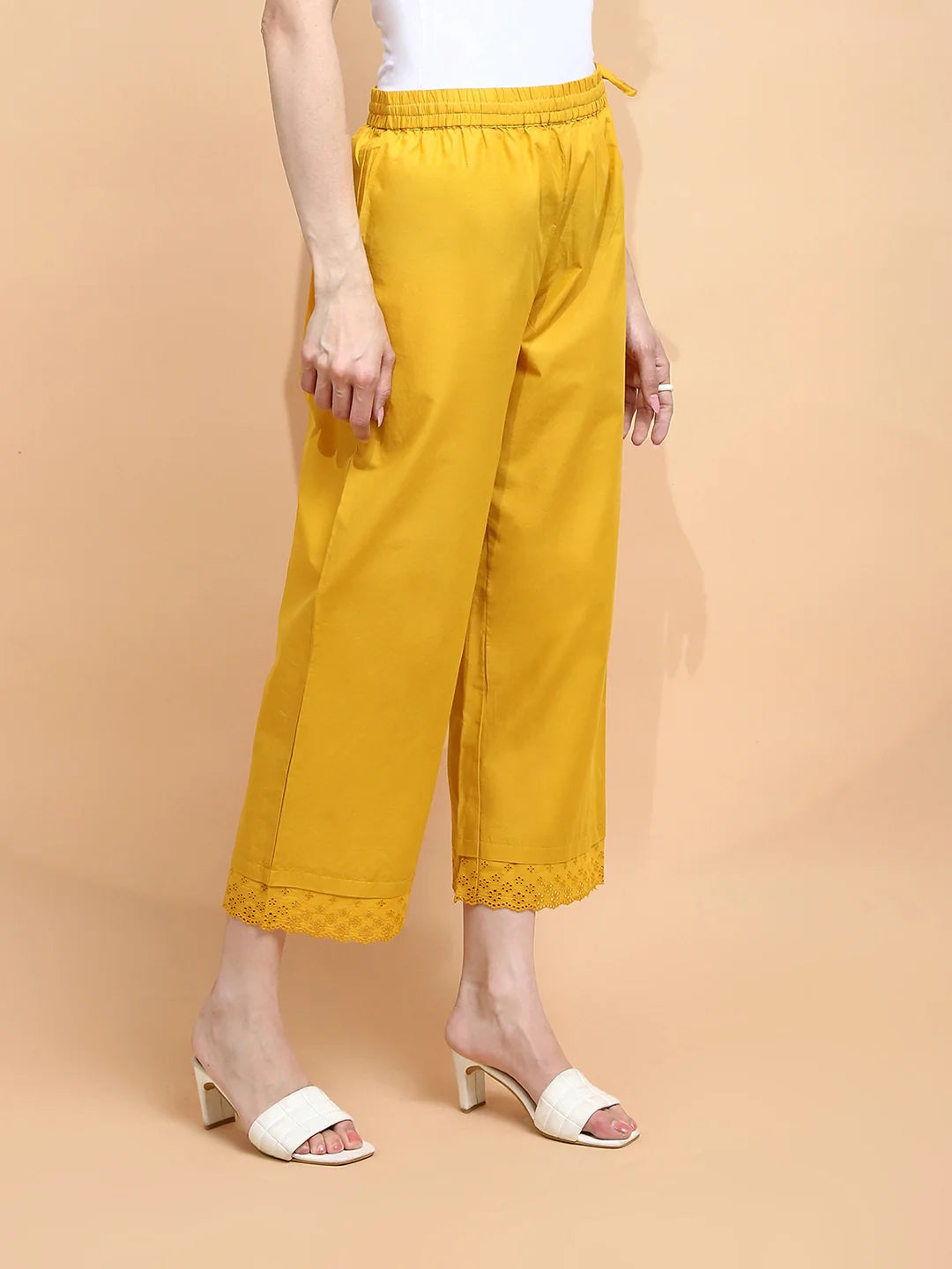 Mustard Cotton Loose Fit Palazzo For Women